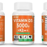 NutriJa Vitamin D3 + K2 As MK7 Supplement| Plant Based Natural Vitamin D3 Supplement Sourced From Lichen - (60 Capsules)