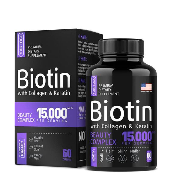 Private Label Biotin Keratin Collagen Pills Organic Biotin Capsules for Hair Skin and Nails Vitamins Biotin Supplement