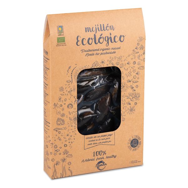 REFRIGERATED GALICIAN ORGANIC MUSSELS (MYTILUS GALLOPROVINCIALIS) COOKED in THEIR OWN JUICES and READY to EAT WITH PACKAGING